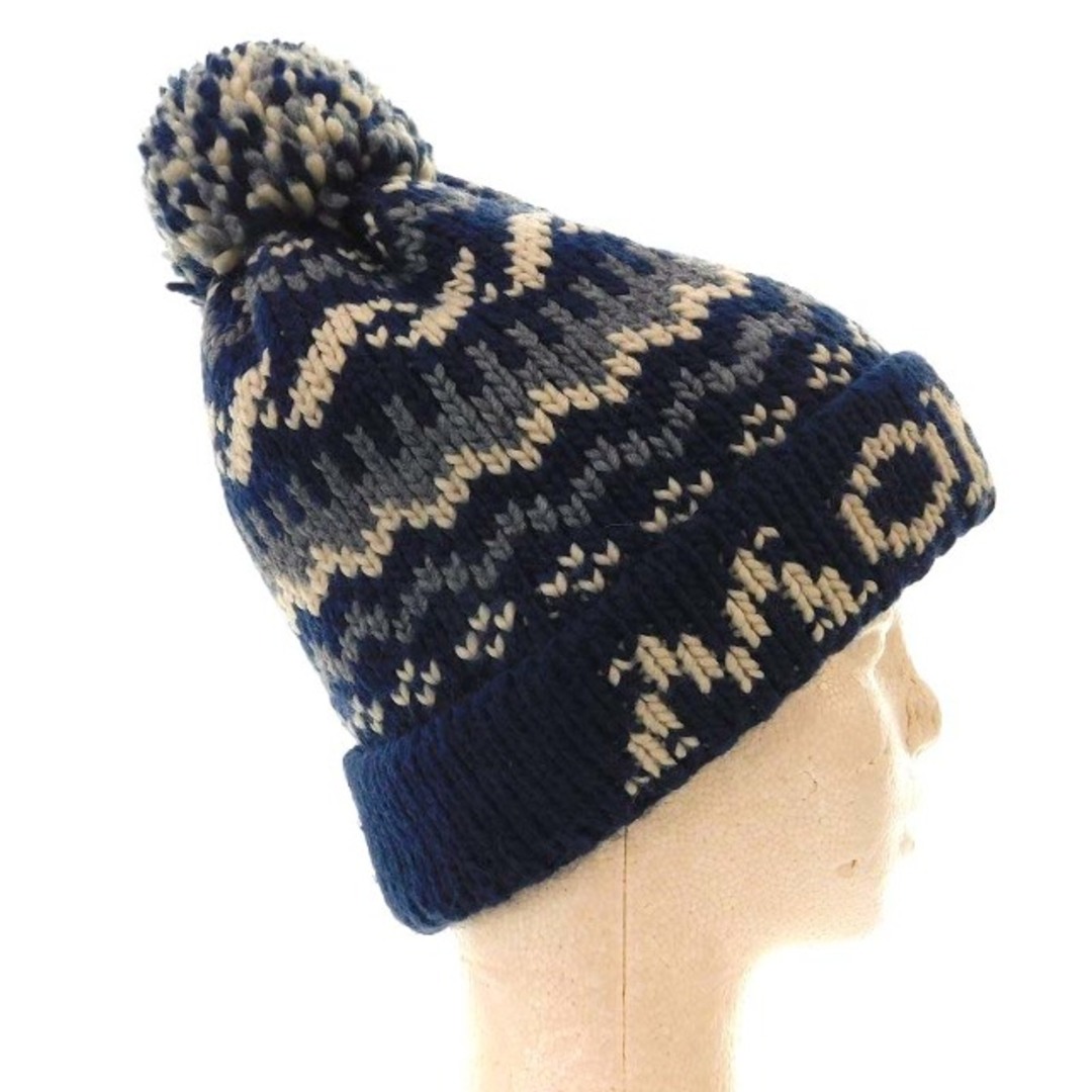 MONCLER(モンクレール)のモンクレール 帽子 ニット帽 ニットキャップ ロゴ ポンポン 白タグ 紺 メンズの帽子(その他)の商品写真