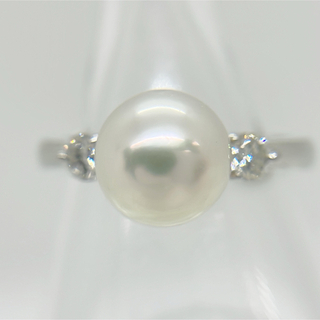 [新品同様]Pt900プラチナ真珠天然ダイヤモンドakoyaパールリング指輪(リング(指輪))