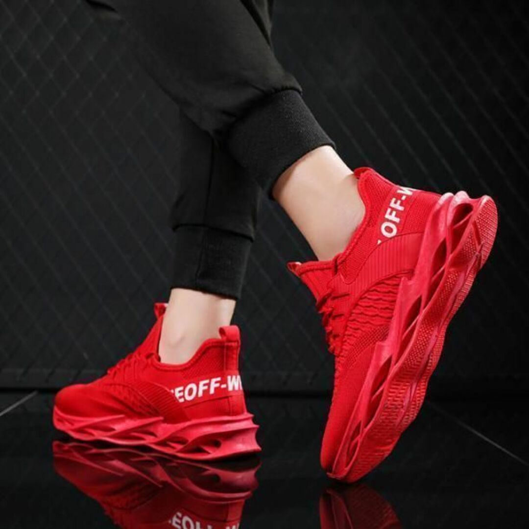 25.5cm/メンズスニーカーシューズランニング厚底メッシュ運動靴レッド赤男性3 メンズの靴/シューズ(スニーカー)の商品写真