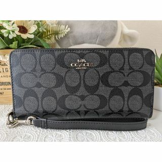 コーチ(COACH)のCOACH コーチ 長財布 ブラック×チャコールグレー(財布)