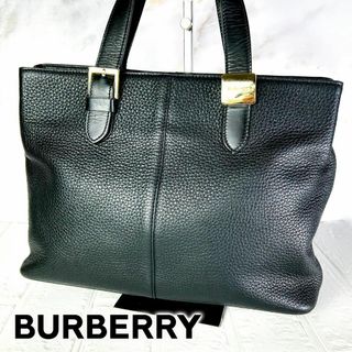 バーバリー(BURBERRY)の【良品】バーバリー カーフ レザー　ハンドバッグ　 裏地ノバチェック　ブラック(ハンドバッグ)