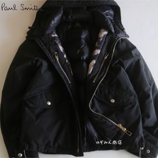 ポールスミス(Paul Smith)の【PAUL SMITH】美品　ダウンコート　ジャケット　裏ヒョウ柄　黒　S★(ダウンジャケット)