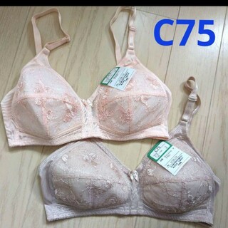 Ｃ７５★アンダーメッシュ★ノンワイヤーブラジャー２点★新品(ブラ)