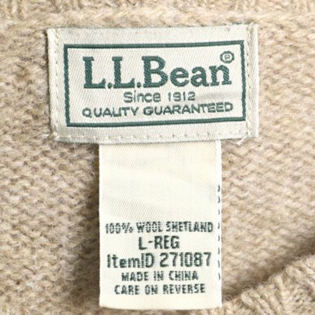 L.L.Bean(エルエルビーン)のエルエルビーン シェットランド ウール ニット セーター メンズ L 古着 LLBEAN ミドルゲージ LLビーン 無地 ベージュ 薄手 クルーネック メンズのトップス(ニット/セーター)の商品写真
