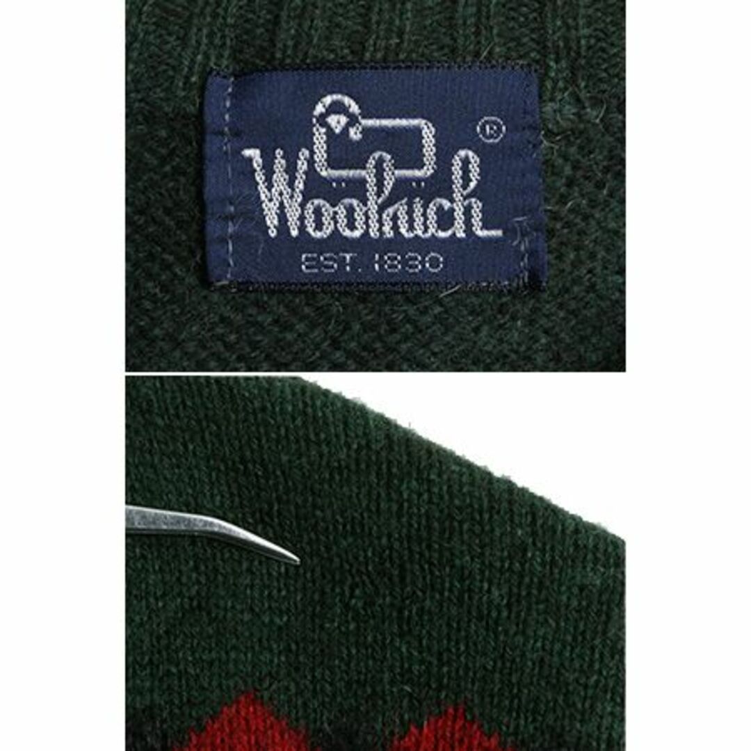 WOOLRICH(ウールリッチ)の80s ウールリッチ カモ 総柄 ウール 二ット セーター メンズ L 程 Woolrich 80年代 ヴィンテージ バーズアイ ノルディック アウトドア 絵柄 メンズのトップス(ニット/セーター)の商品写真