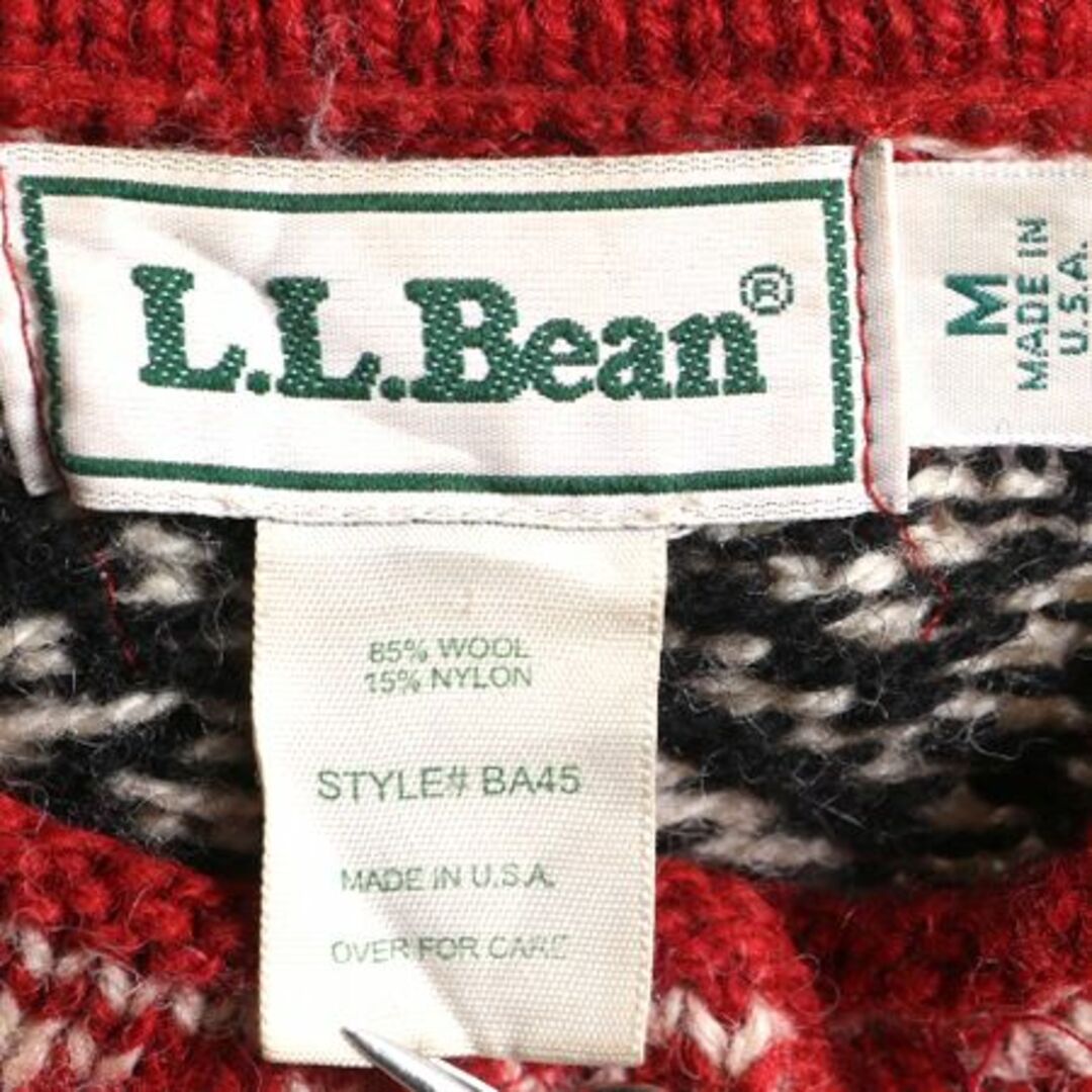 L.L.Bean(エルエルビーン)の90s USA製 エルエルビーン ノルディック ヘンリーネック ウール ニット セーター レディース M 古着 90年代 オールド LLBean バーズアイ 黒 レディースのトップス(ニット/セーター)の商品写真