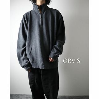 アートヴィンテージ(ART VINTAGE)の【ORVIS】ハーフジップ ルーズ コットン ニット セーター グレー 3L(ニット/セーター)