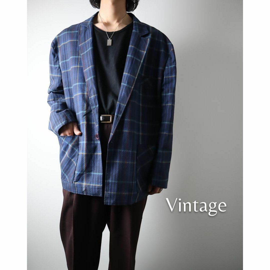 ART VINTAGE - 【vintage】マルチチェック柄 ルーズ テーラード ART VINTAGE - 【vintage】マルチチェック柄 ルーズ テーラード