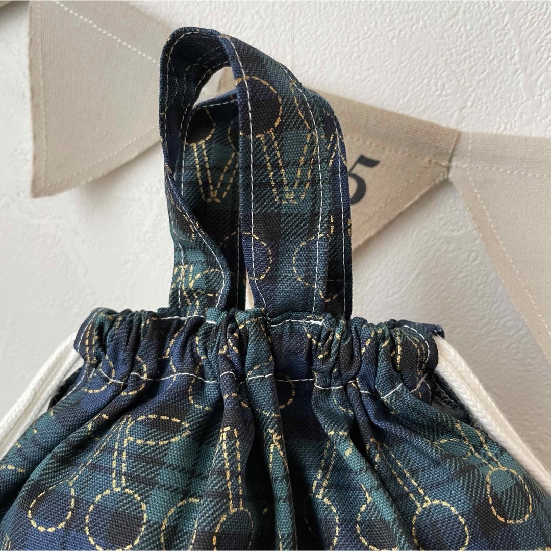 タータンチェックチェリーデニム　体操服入れ　ハンドメイド キッズ/ベビー/マタニティのこども用バッグ(体操着入れ)の商品写真