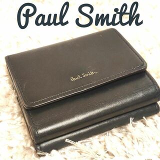 ポールスミス(Paul Smith)の【美品】ポールスミス　三つ折り財布　がま口　レザー　花柄　黒　ネイビー(財布)