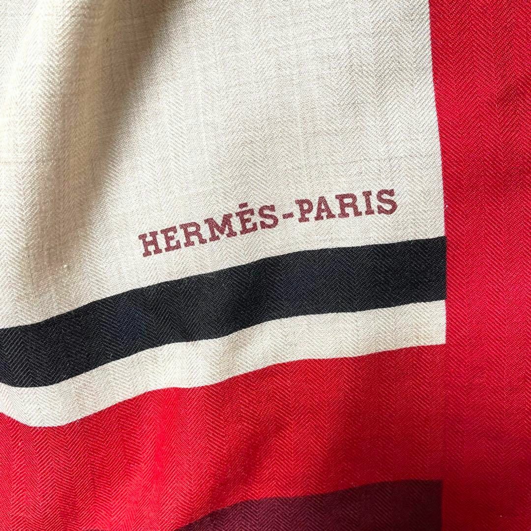 フランス製 HERMES エルメス カレ140 馬着とともに  スカーフベージュ✖️レッド