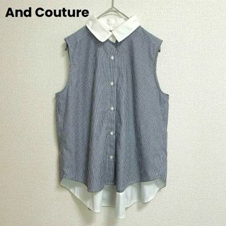 アンドクチュール(And Couture)のst371 And Couture ノースリーブシャツ 襟付き ストライプ(シャツ/ブラウス(半袖/袖なし))