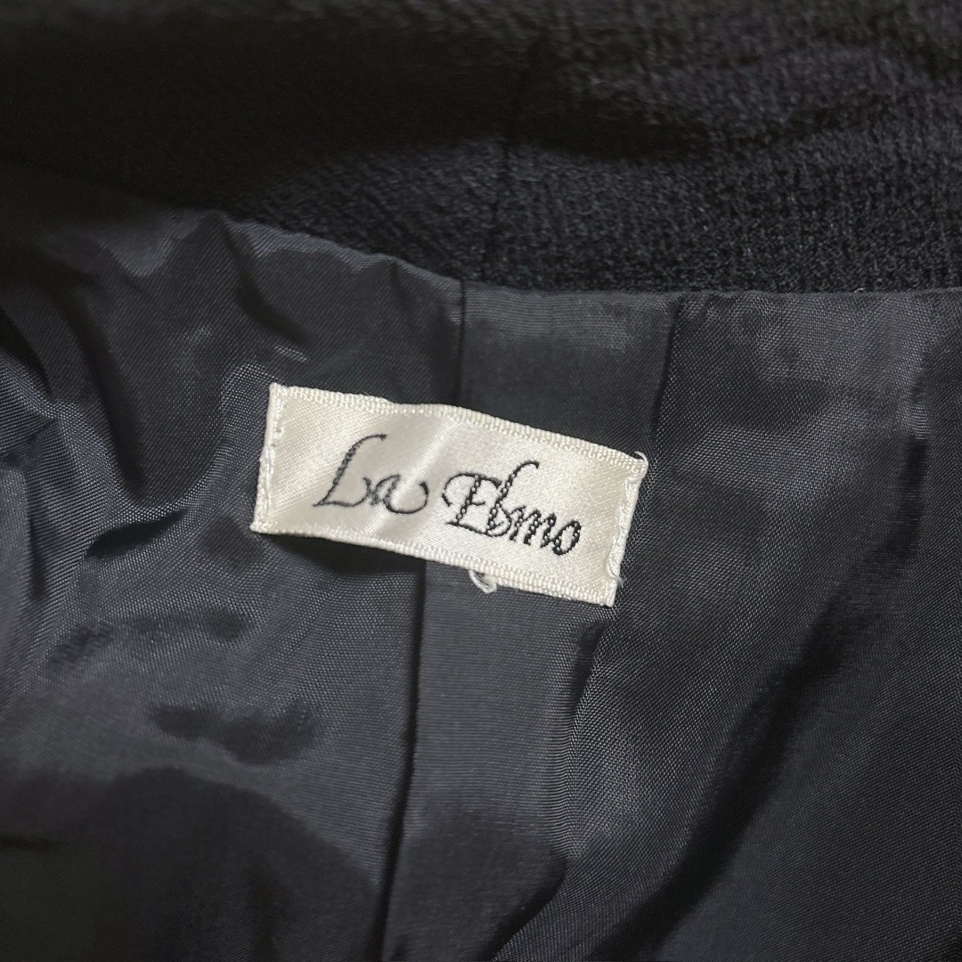 【 LaElmo】 ノーカラージャケット 肩パッド入り 日本製 黒 レディースのジャケット/アウター(ノーカラージャケット)の商品写真