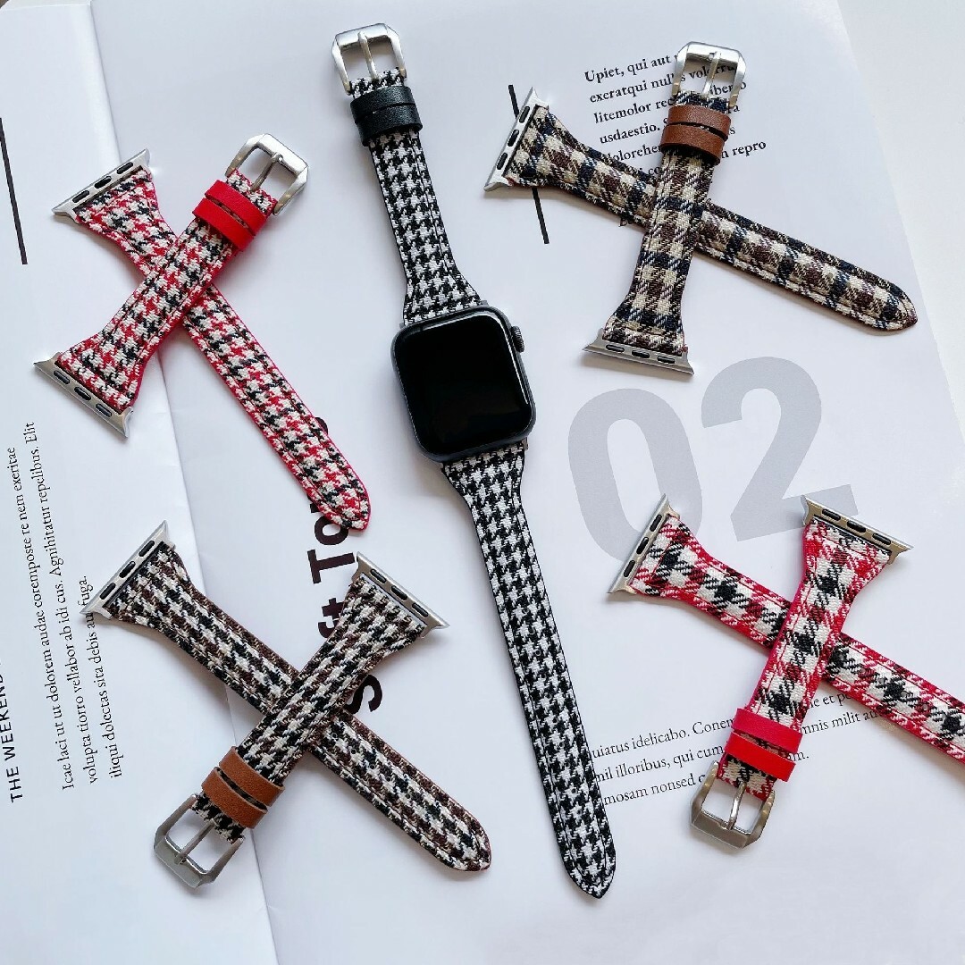 ❥ アップルウォッチ キャンバス生地 フェイクレザーバンド 42/44/45mm レディースのファッション小物(腕時計)の商品写真