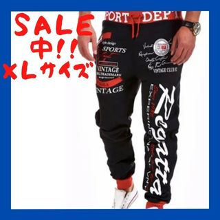 【大人気】メンズ カジュアルパンツ アルファベット XL レッド(その他)