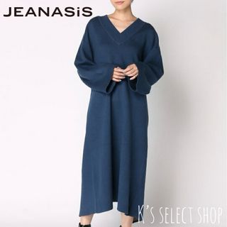 ジーナシス(JEANASIS)の美品【JEANASiS】WフェイスVネック ワンピース ブルー(ロングワンピース/マキシワンピース)