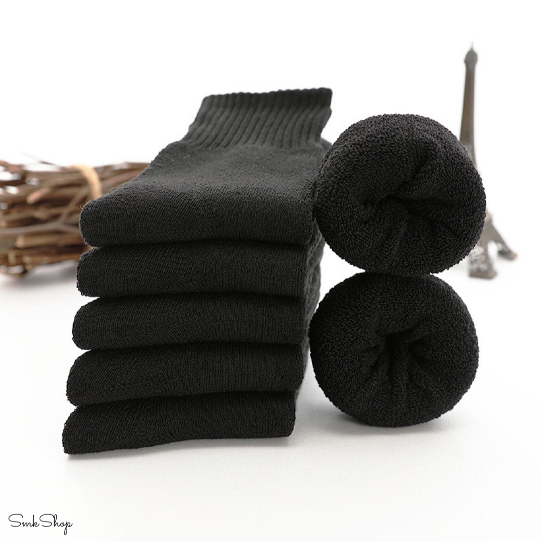 ５足セット　レディース　靴下　裏起毛　厚手　防寒　ふわふわ　冷え性　ブラック　黒 レディースのレッグウェア(ソックス)の商品写真
