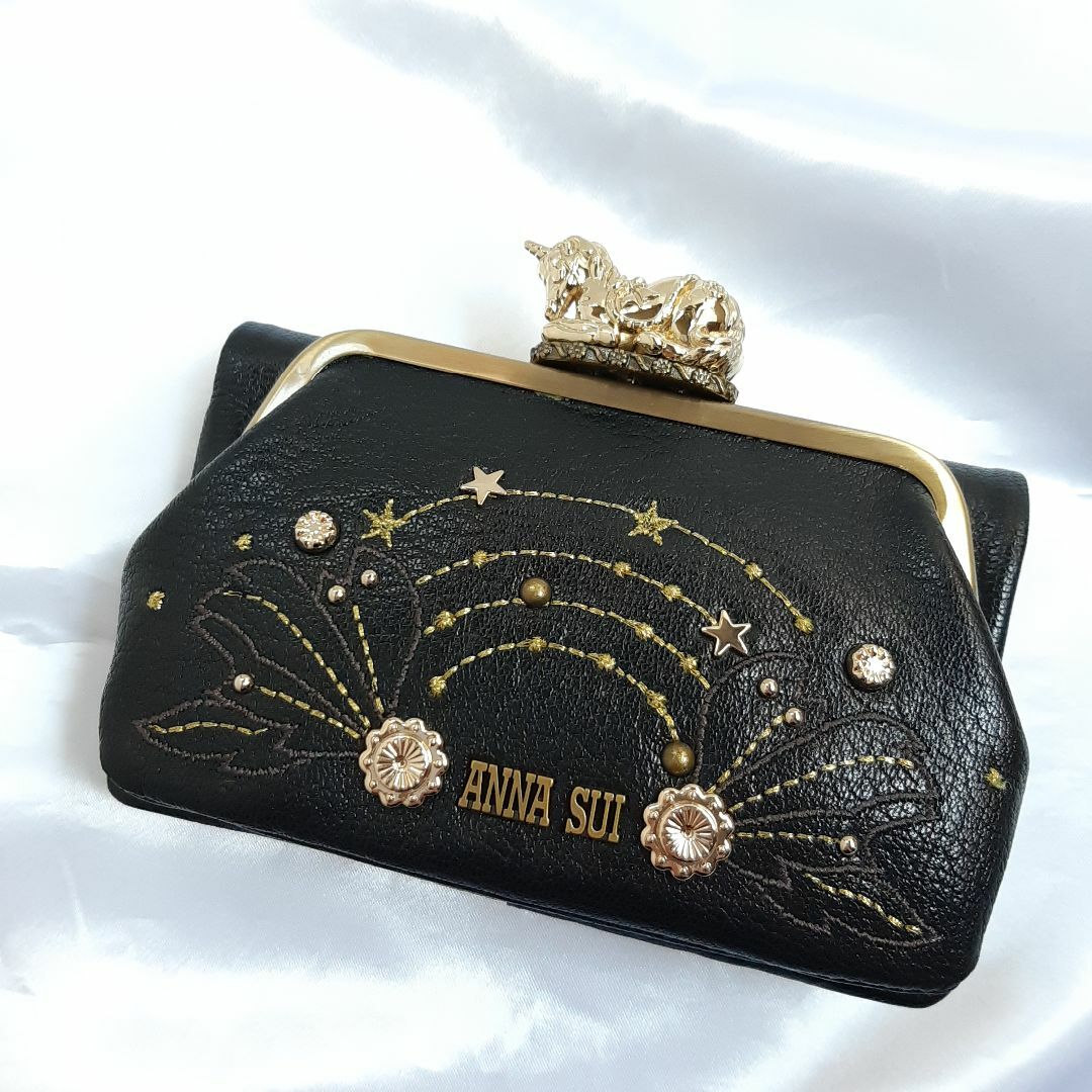 ANNA SUI(アナスイ)の新品 アナスイ ガマ口 折り 財布 ANNA SUI ユニコーン ブラック レディースのファッション小物(財布)の商品写真