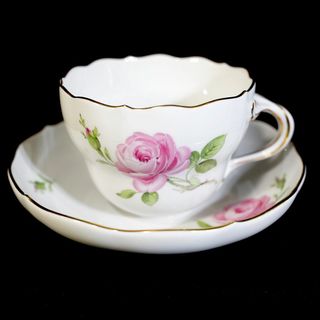 マイセン(MEISSEN)の【極美品 １級 送料込み 】マイセン ピンクローズ カップ＆ソーサー 金彩(食器)