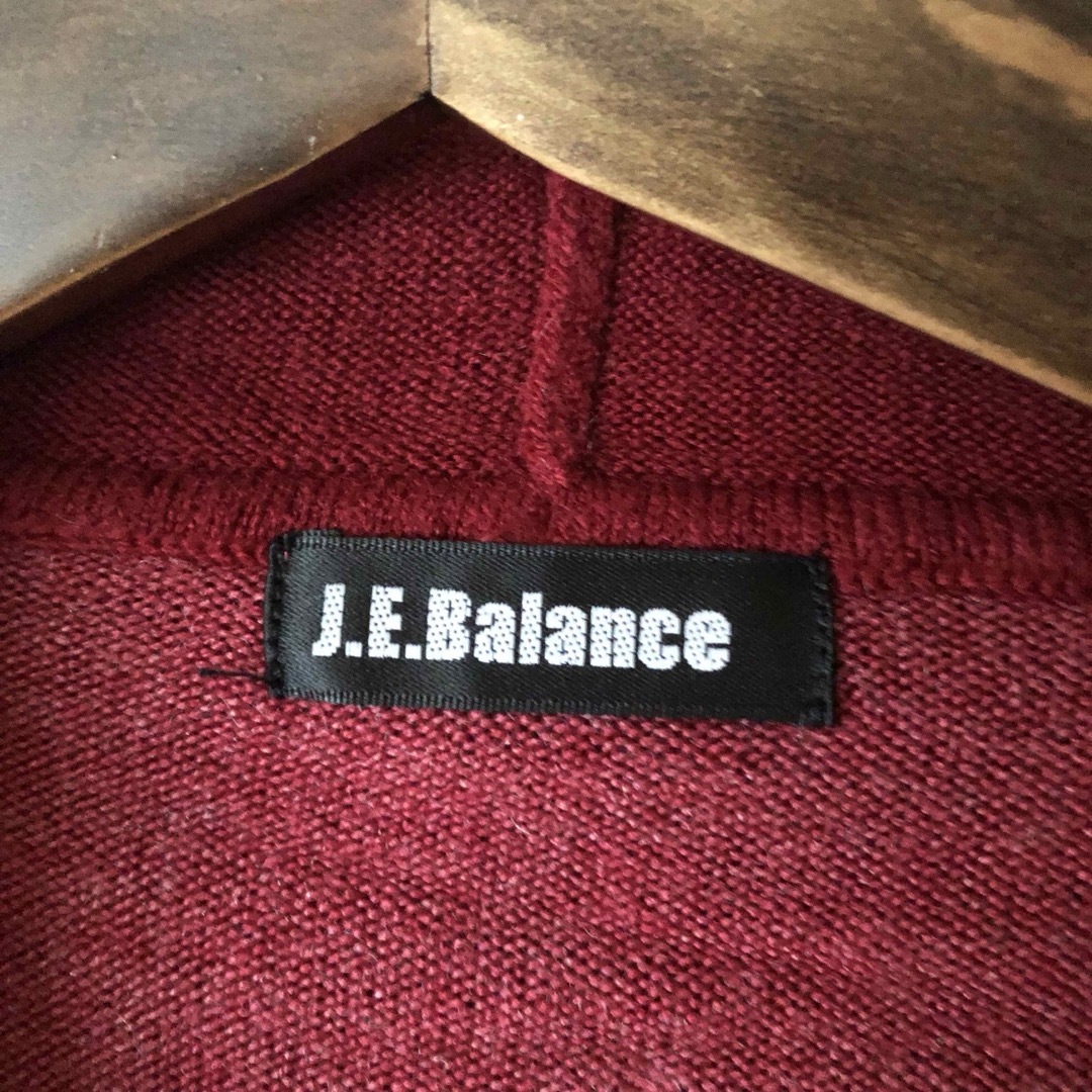 J.E.Balance/レッドボーダー/フード付きロングニットカーディガン◆e2 レディースのトップス(カーディガン)の商品写真