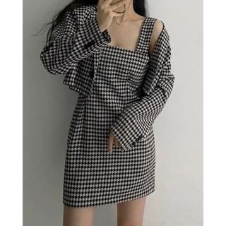 ザラ(ZARA)の【新品・未使用】韓国ファッション　千鳥柄セットワンピース(セット/コーデ)