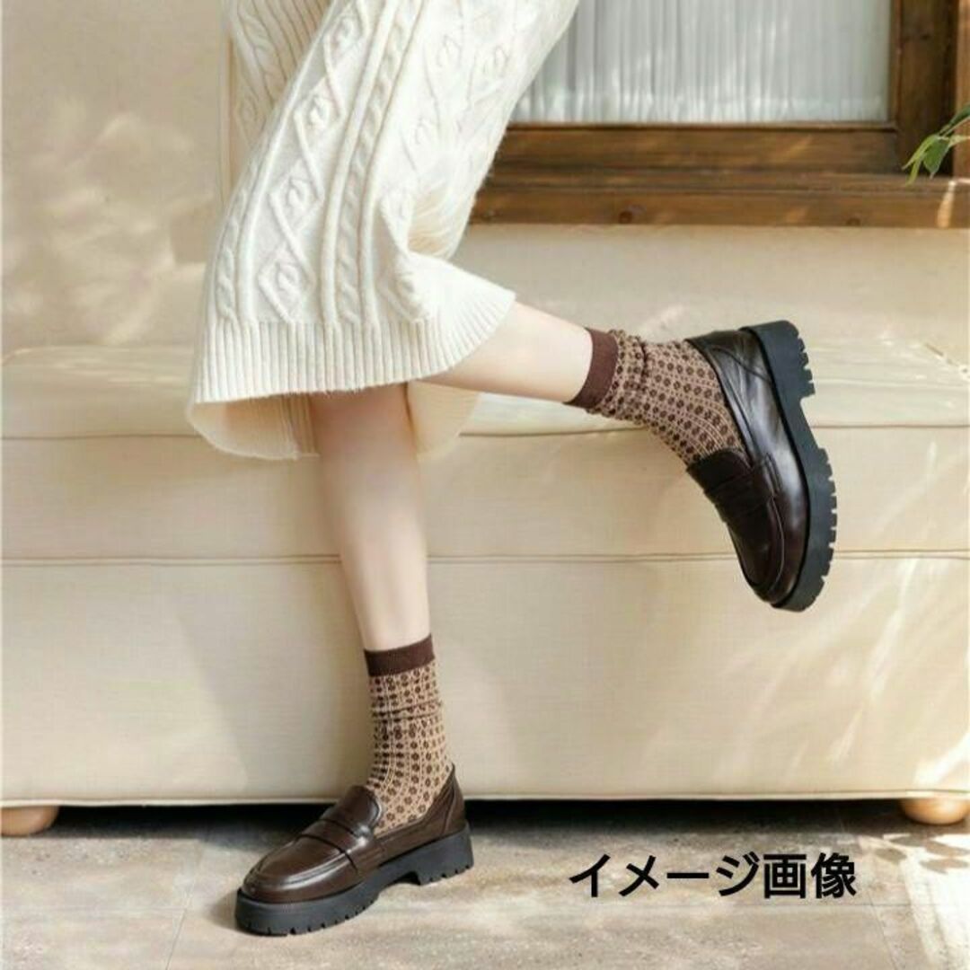 靴下 ソックス レディース  ブラウン　チェック 秋冬 韓国 人気 茶色 レディースのレッグウェア(ソックス)の商品写真