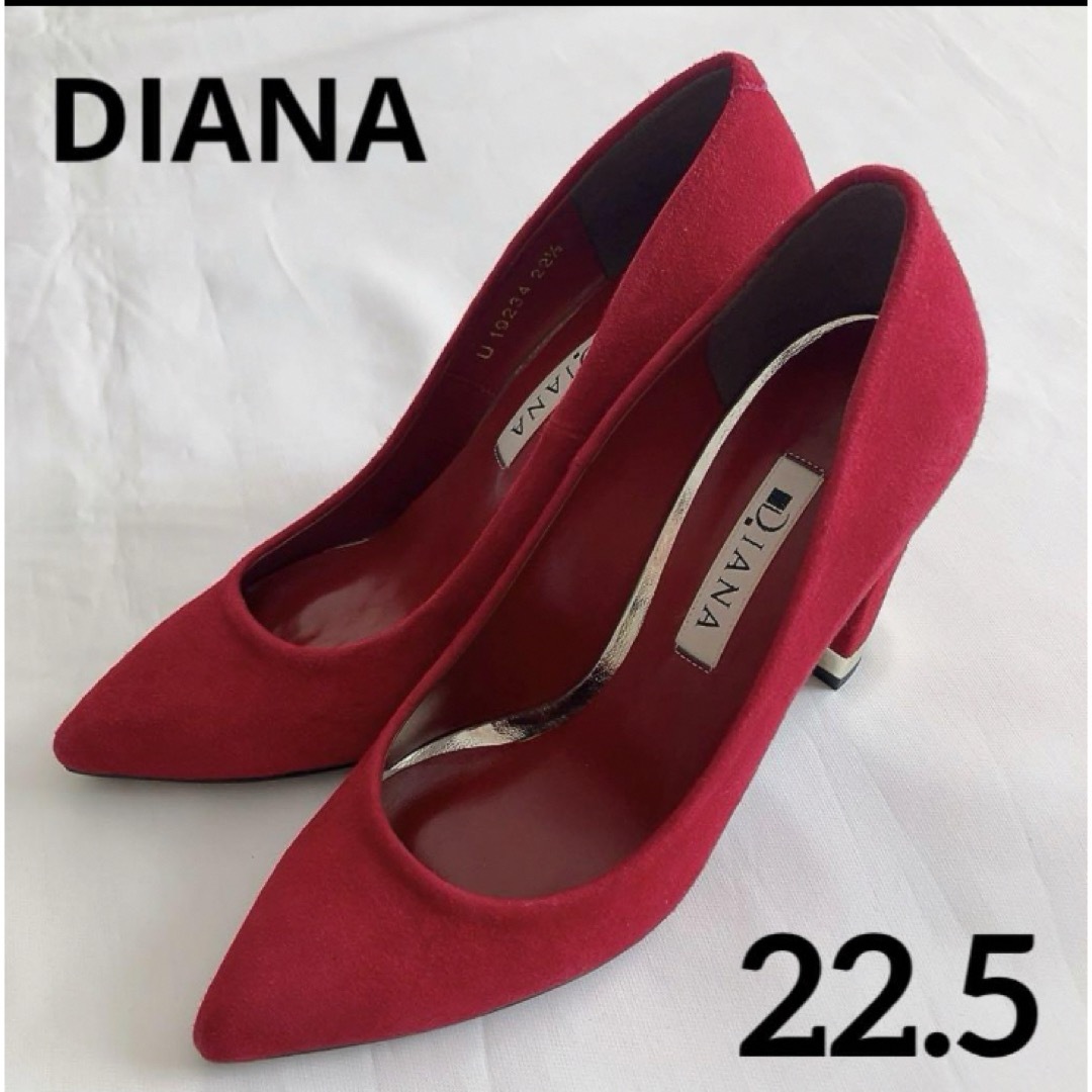 DIANA(ダイアナ)の【ダイアナ】DIANA スエード ハイヒール 22.5 赤 太ヒール 美品 冬 レディースの靴/シューズ(ハイヒール/パンプス)の商品写真