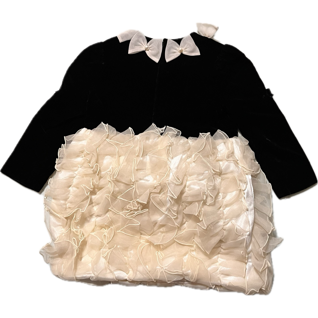 サイズ100 リボン付きレトロドレスワンピース Poupeenne(プペエンヌ) キッズ/ベビー/マタニティのキッズ服女の子用(90cm~)(ドレス/フォーマル)の商品写真