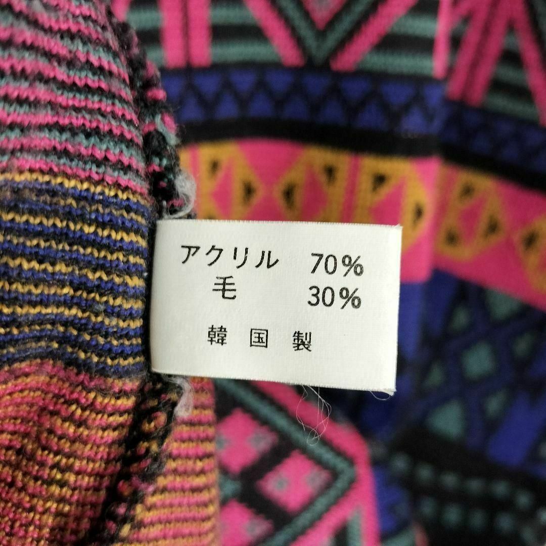 韓国製　ビンテージ古着　セーター　幾何学模様　アート柄　ウール30　ピンク　青 メンズのトップス(ニット/セーター)の商品写真