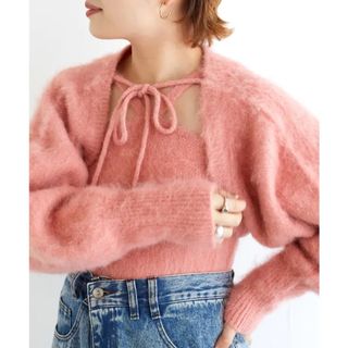 ダブルクローゼット(w closet)のダブルクローゼット ピンク モフモフ ボレロ キャミソール ピンク 新品 タグ付(キャミソール)