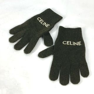 セリーヌ(celine)のセリーヌ CELINE ロゴ エンブロイダリー 2AC55588S 手袋 グローブ ウール カーキ 美品(手袋)