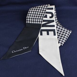 ディオール(Dior)のディオール　ツイリー スカーフ　ネクタイ　ベージュ×ブラック　r443(バンダナ/スカーフ)
