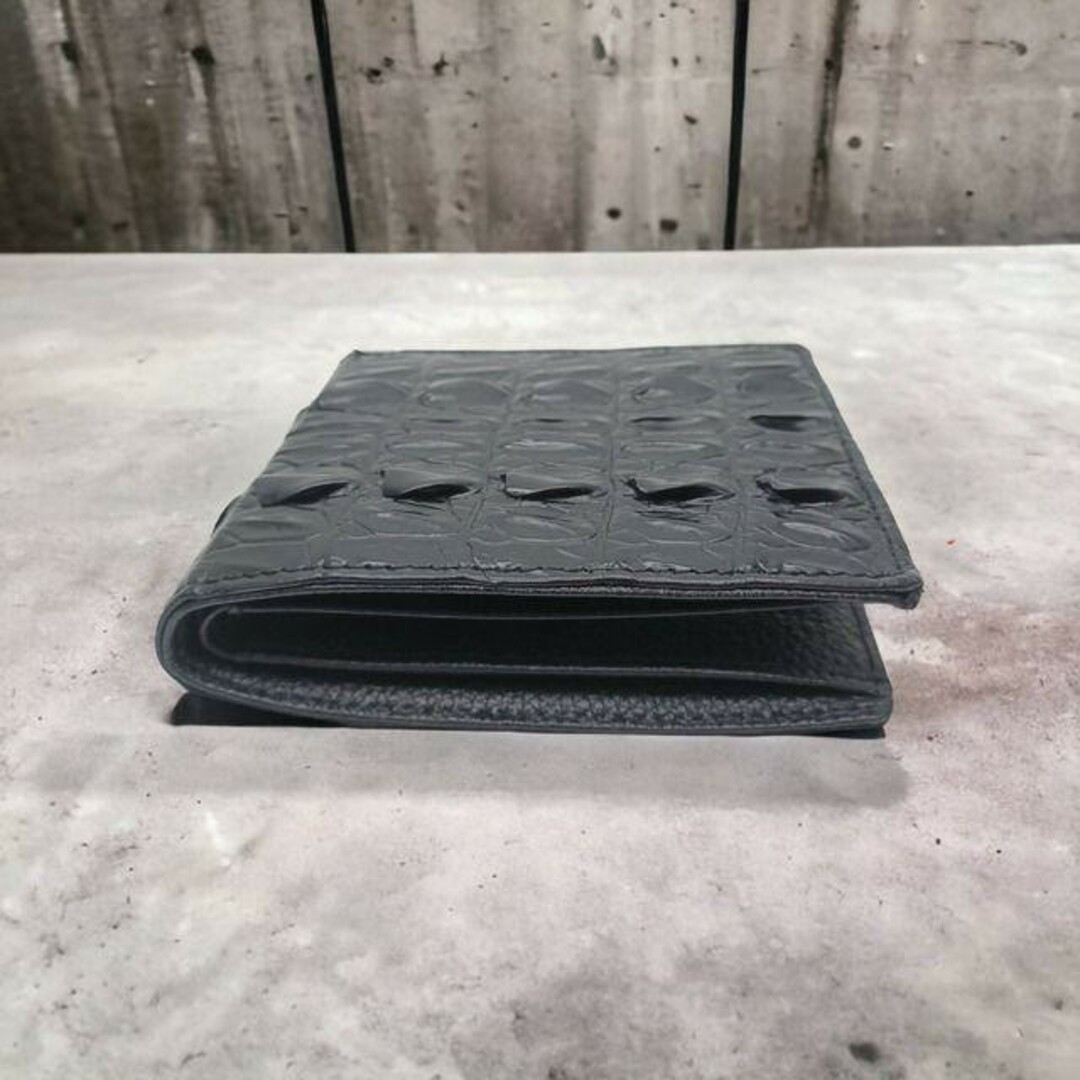 【本物証明証付き】 AT13 本革 クロコダイル 二つ折り財布 背ブラックA メンズのファッション小物(長財布)の商品写真