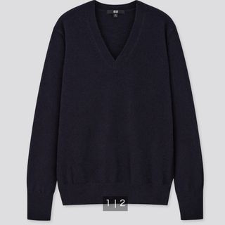 ユニクロ(UNIQLO)のUNIQLO【美品】ユニクロ　カシミヤVネックニット　紺　S(ニット/セーター)