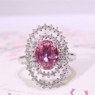 天然 パパラチアサファイア ダイヤ リング2.53ct k18 f(リング(指輪))