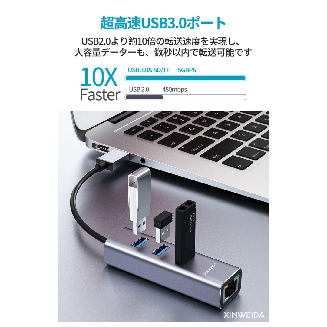 usb lan usb ハブ lan usb 変換アダプタ 変換 有線アダプター スマホ/家電/カメラのPC/タブレット(PC周辺機器)の商品写真