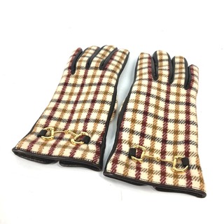 グッチ(Gucci)のグッチ GUCCI ホースビット 603635 チェック 手袋 グローブ ウール/カシミヤ ブラウン 美品(手袋)