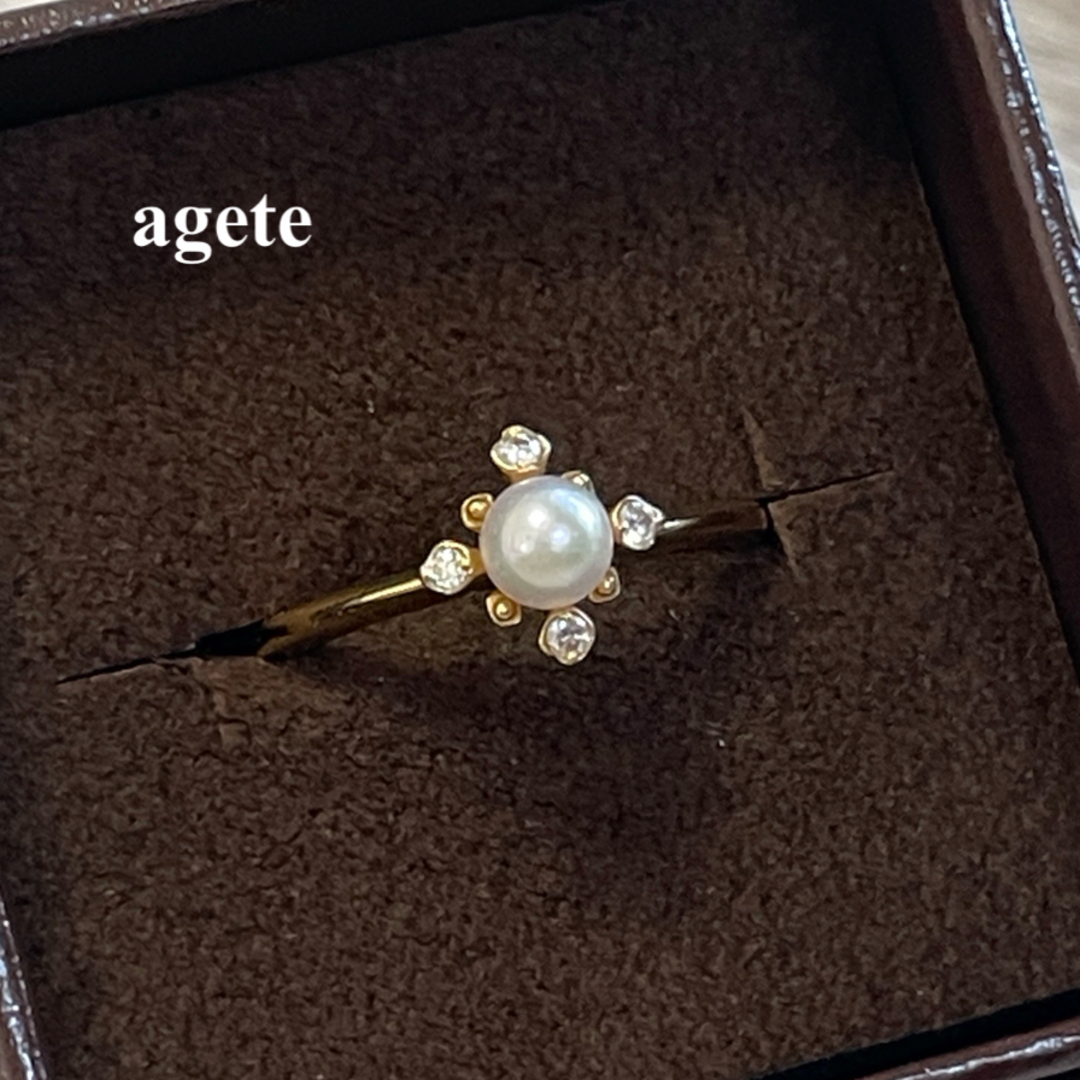 agete(アガット)のアガット K18イエローゴールド ダイヤ アコヤパールリング レディースのアクセサリー(リング(指輪))の商品写真