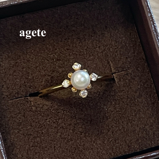 agete【11号】アガット　レディース　指輪　リング　パール　真珠　ゴールド　ダイヤ