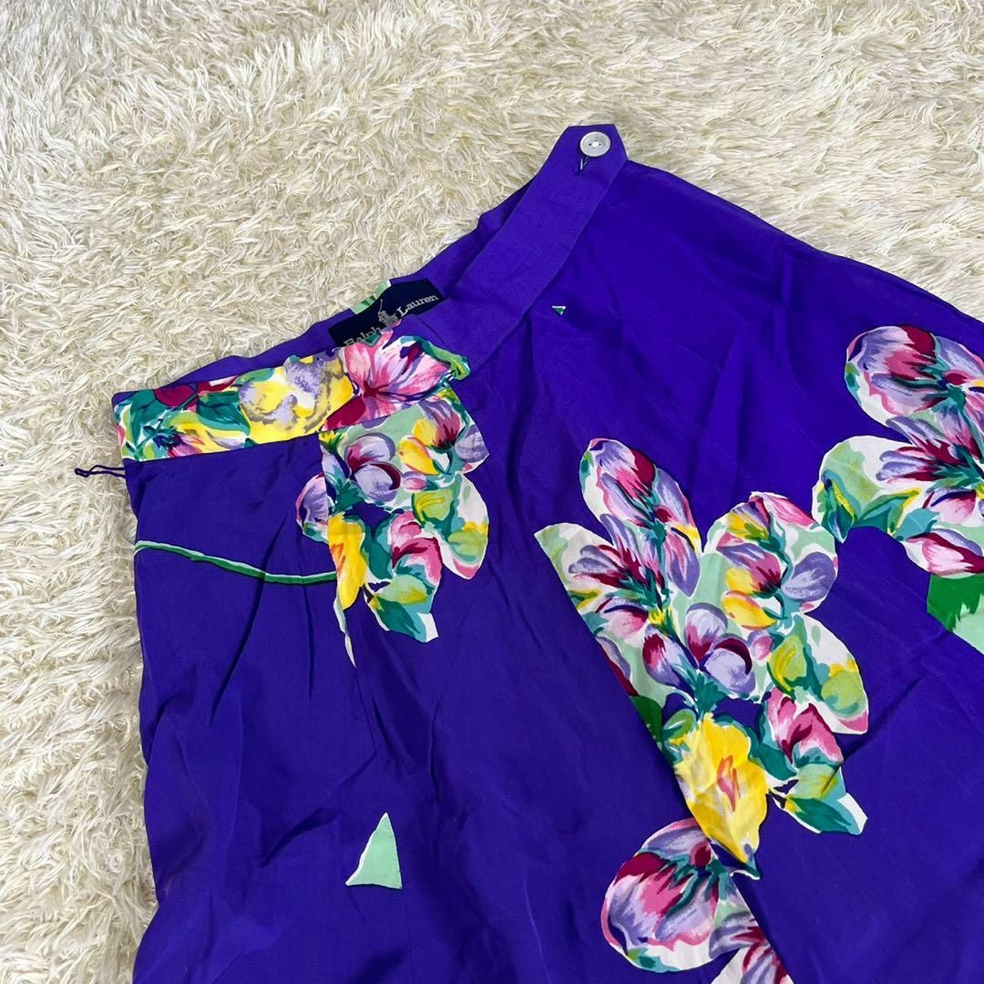 Ralph Lauren(ラルフローレン)のRalph Lauren (M) 総柄 花柄 ひざ丈 フレアスカート ブルー レディースのスカート(ひざ丈スカート)の商品写真