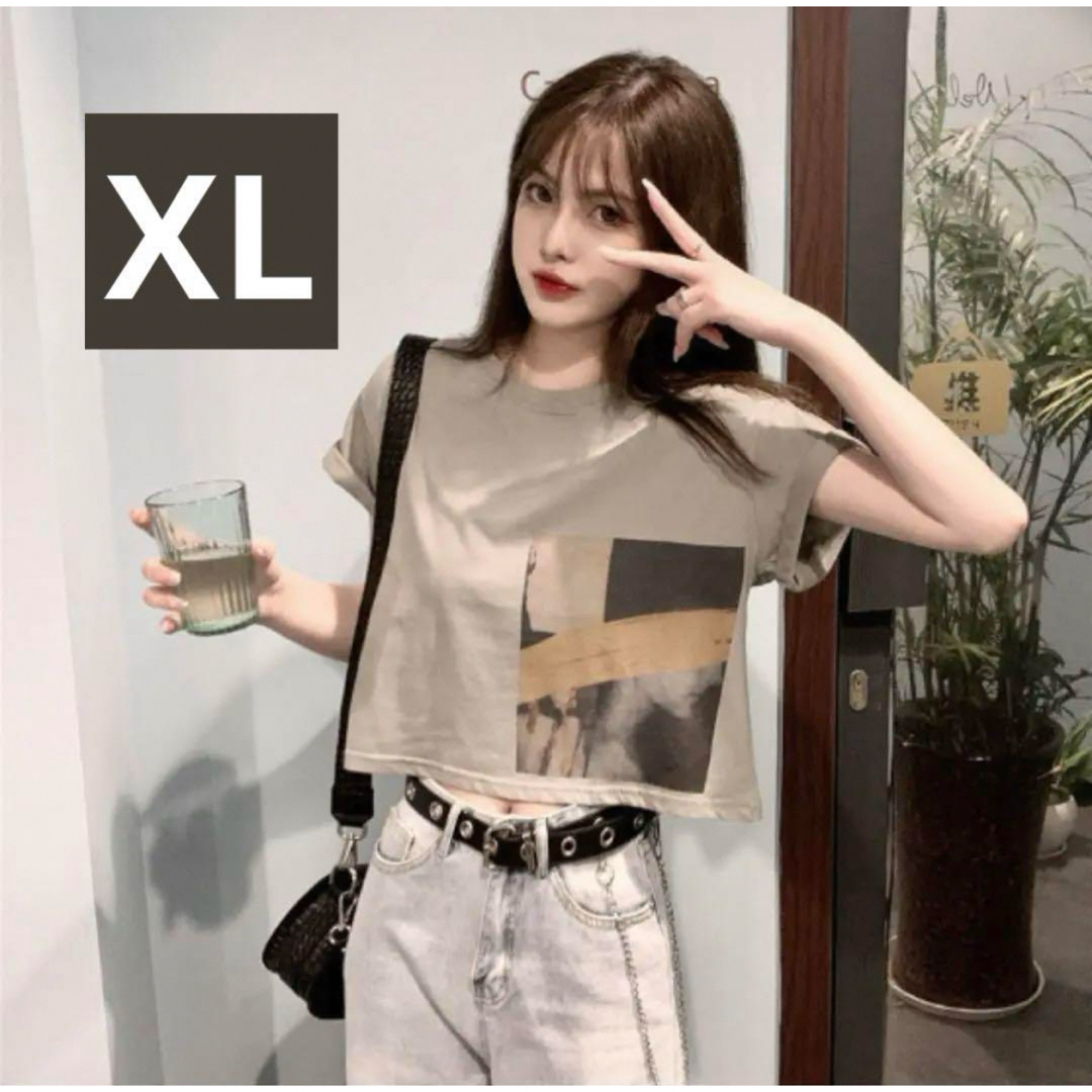 トレンドTシャツ ストリートカルチャー アースカラー　XLサイズ　グレー　 レディースのトップス(Tシャツ(半袖/袖なし))の商品写真