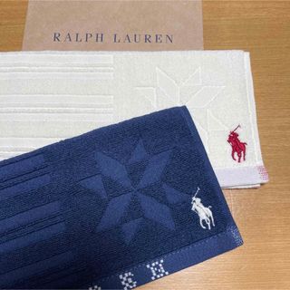 ラルフローレン(Ralph Lauren)の新品未使用　ラルフローレン　ハンドタオル　ホワイト　ネイビー　2枚(ハンカチ)