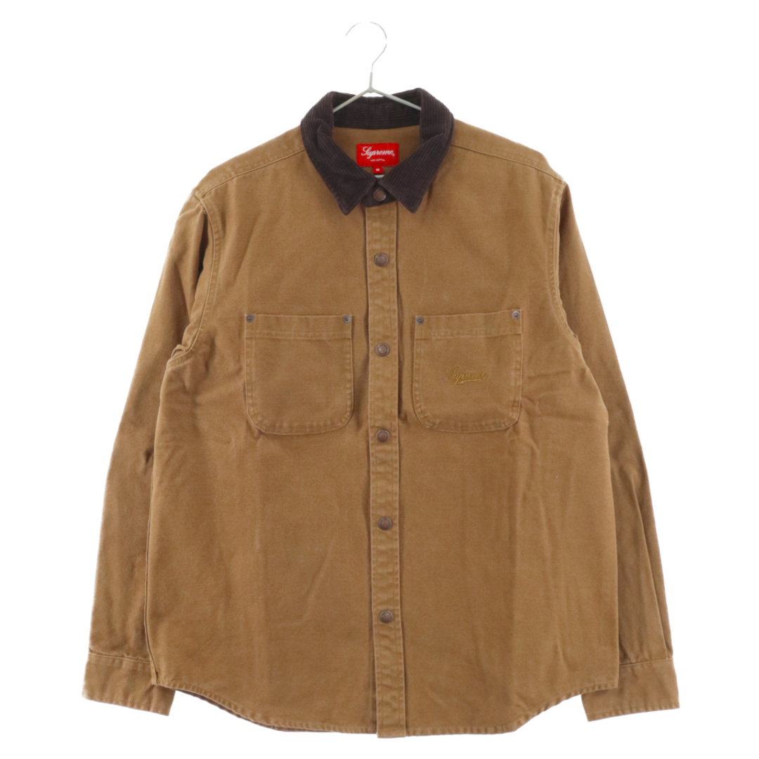 Supreme(シュプリーム)のSUPREME シュプリーム 19AW script canvas snap shirt スクリプトロゴ スナップジャケット カバーオール ブラウン メンズのジャケット/アウター(フライトジャケット)の商品写真