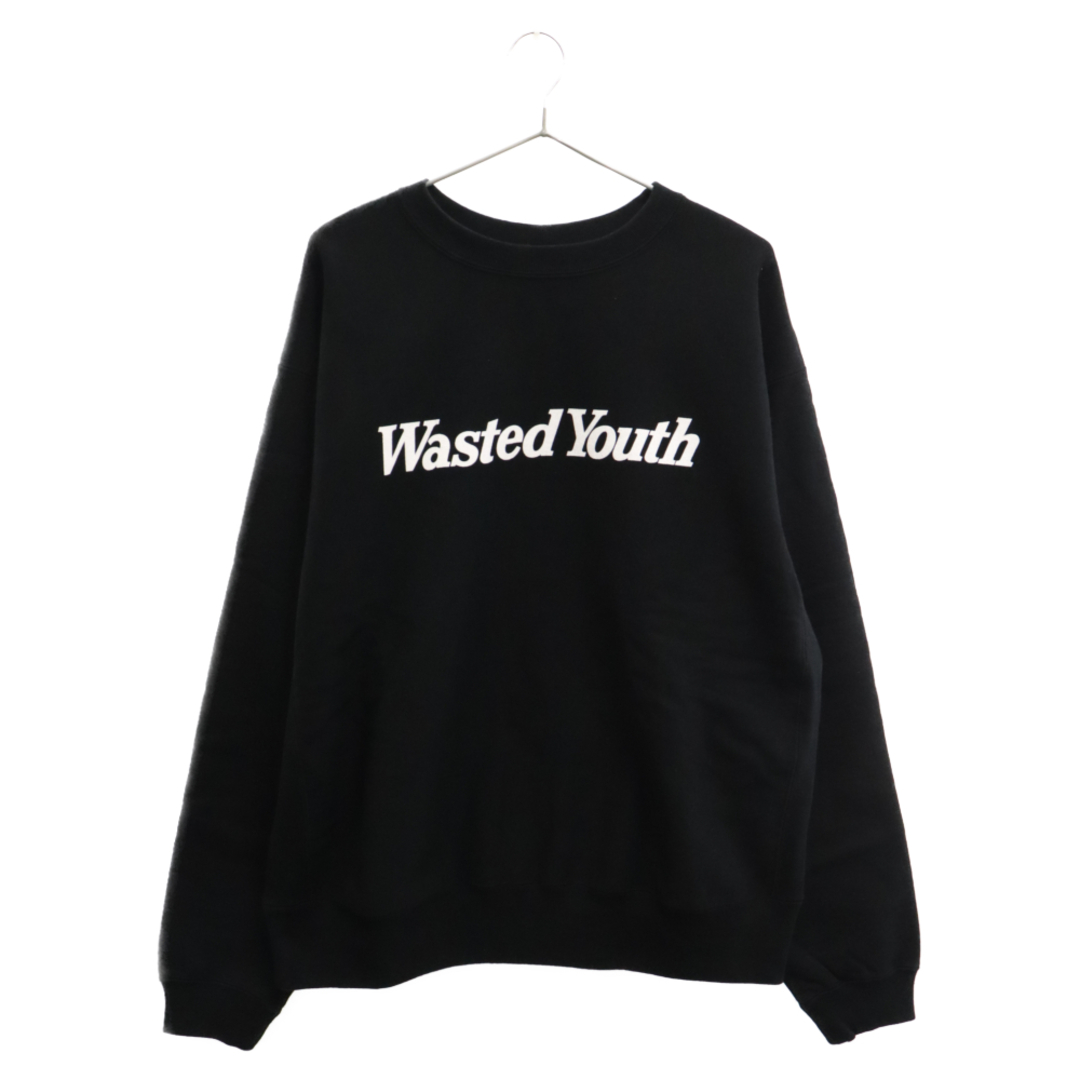 57センチ袖丈WASTED YOUTH ウェイステッドユース Logo Heavy Weight Sweatshirt ロゴスウェットトレーナー ブラック WY26CS004