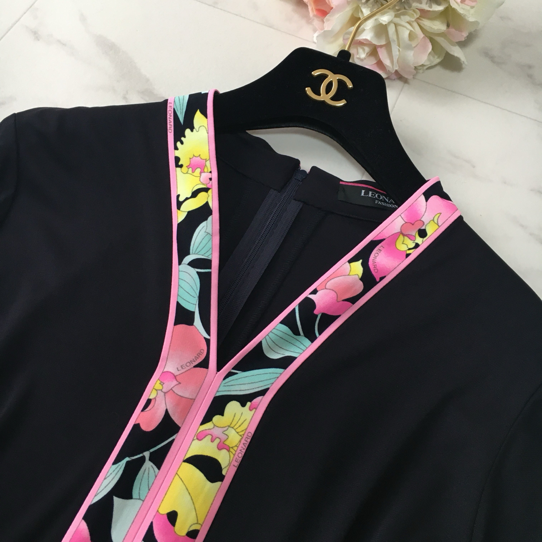 美品 近年 LEONARD レオナール カンカン 花柄 ロング ワンピース 美品 近年 LEONARD レオナール カンカン 花柄 ロング ワンピース