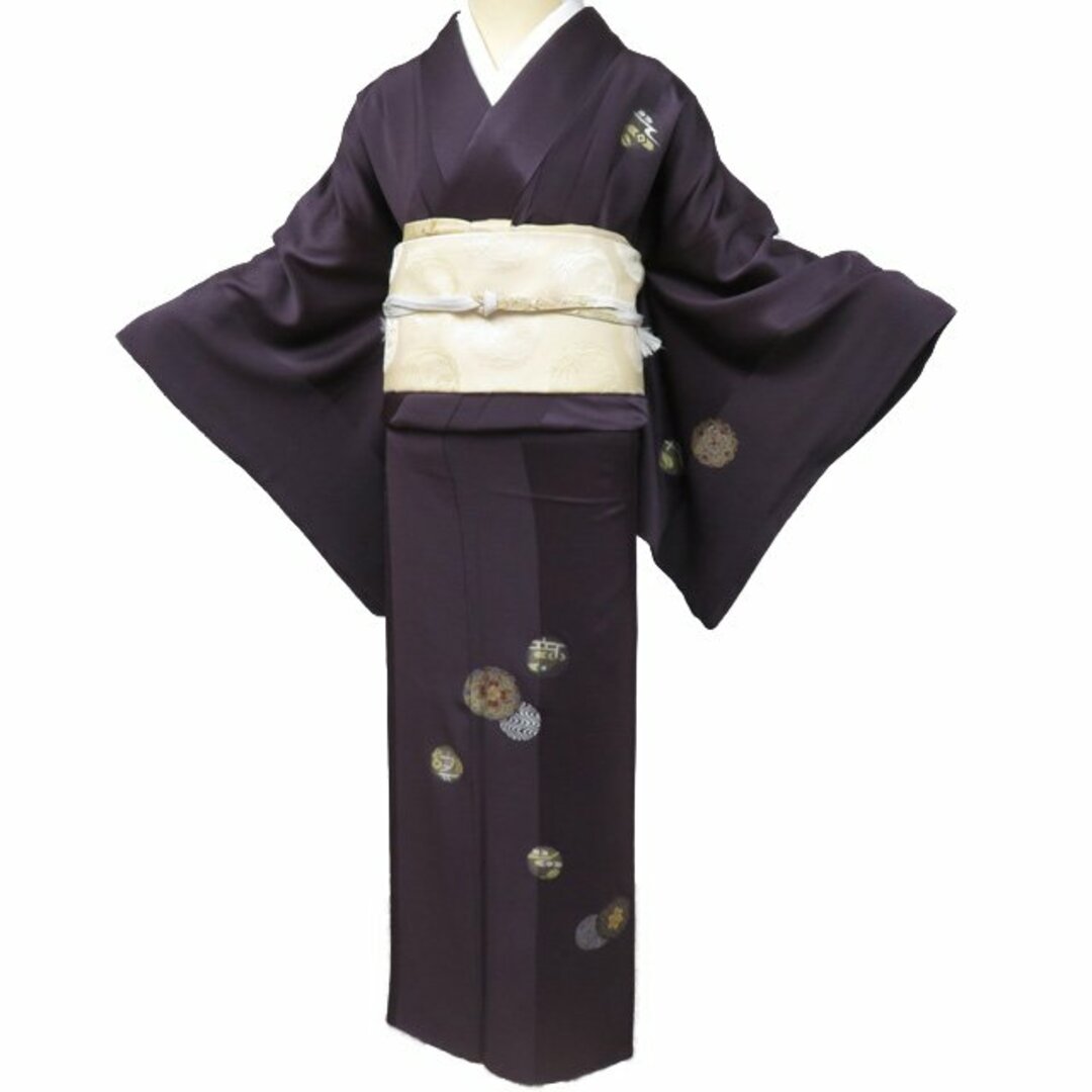新古品】 訪問着 着物 未使用 正絹 型染め 黒 流水 華文 草花 新古品】 訪問着 着物 未使用 正絹 型染め 黒 流水 華文 草花