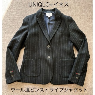 ユニクロ(UNIQLO)のユニクロ×イネス ウール混ジャケット 赤ステッチ 濃紺 ピンストライプ(テーラードジャケット)