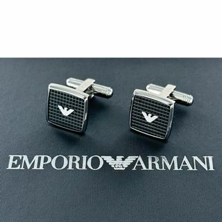 エンポリオアルマーニ(Emporio Armani)のエンポリオアルマーニ カフス カフスボタン 四角 シンプル メンズ 紳士用 フォーマル 結婚式 ブランド 男性 友達 恋人 誕生日 プレゼント スーツ アクセサリー ブラック シルバー(カフリンクス)