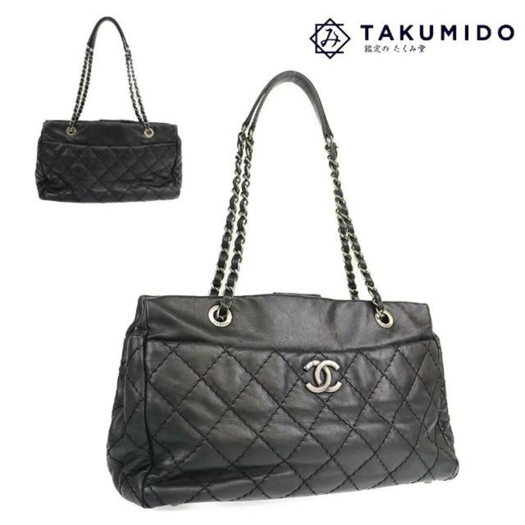 CHANEL(シャネル)のシャネル ココマーク ワイルドステッチ ブラック 中古 シルバー金具 レザー CHANEL 【中古】 | かばん バック レディース ファッション 黒 斜め掛け クロスボディ 鞄 ハイブランド カバン Bランク レディースのバッグ(ショルダーバッグ)の商品写真