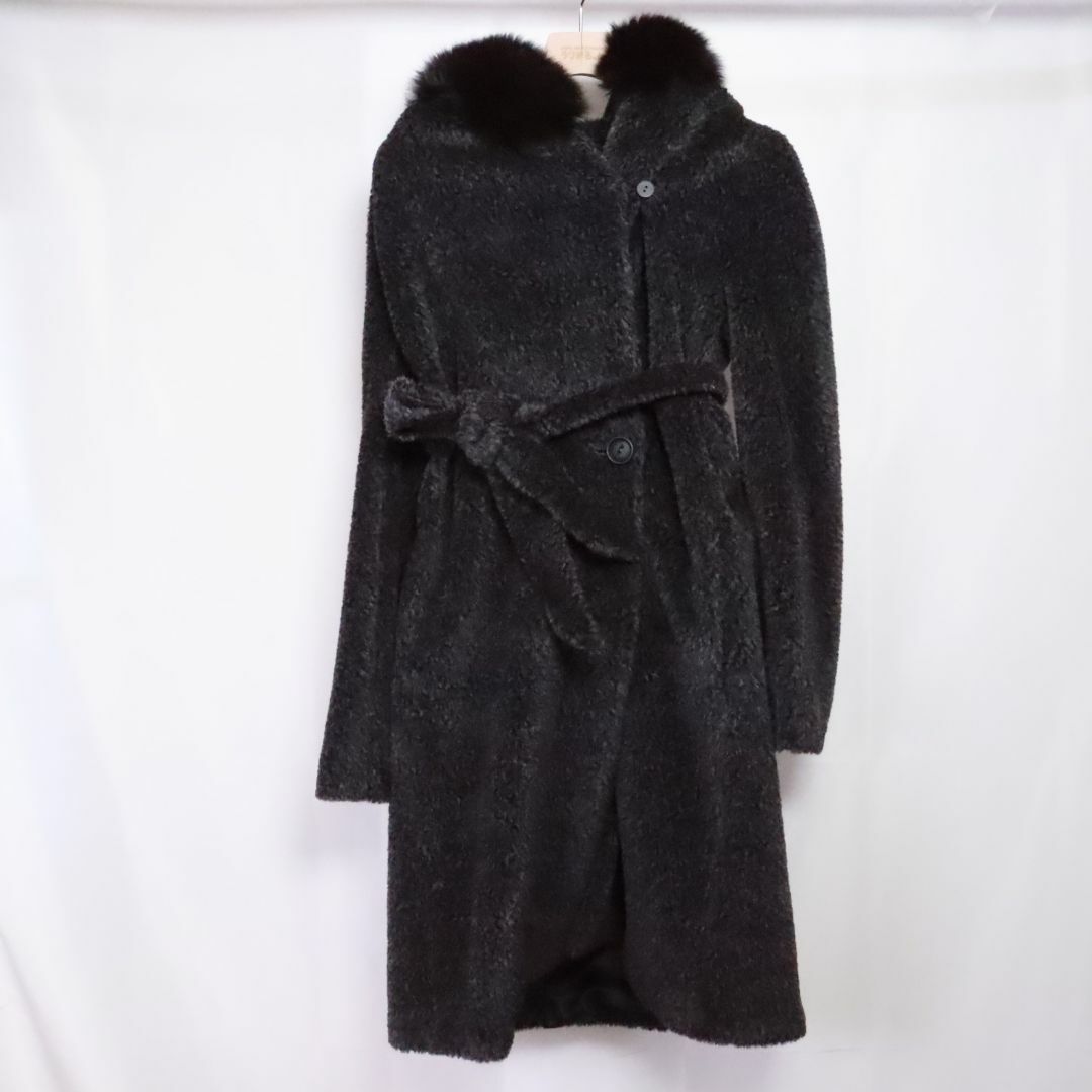 Max Mara - Max Mara　STUDIO　マックスマーラ　アンゴラ　フード付きウールコート　黒　ベルト付き　Ｍ